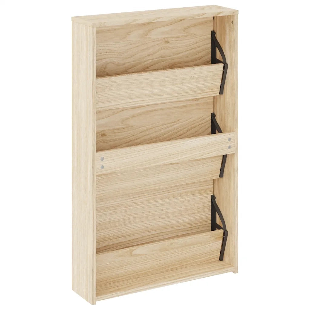 Scarpiera con 3 Ripiani e Specchio Colore-Scaffale Rovere 63x17x102,5 cm