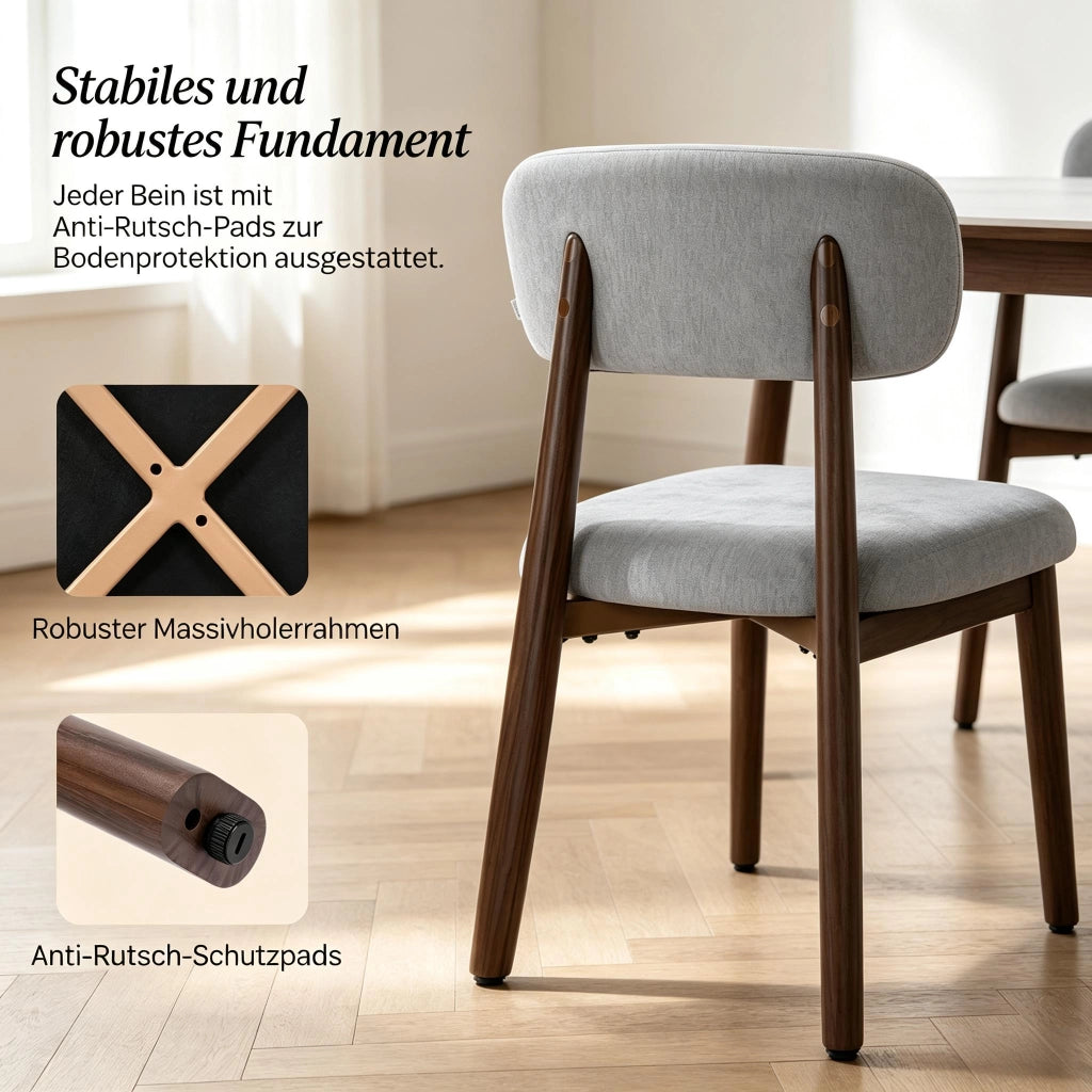 Sedia da pranzo Set da 2 con Schienale Imbottito Design Ergonomico in Ciniglia Grigio
