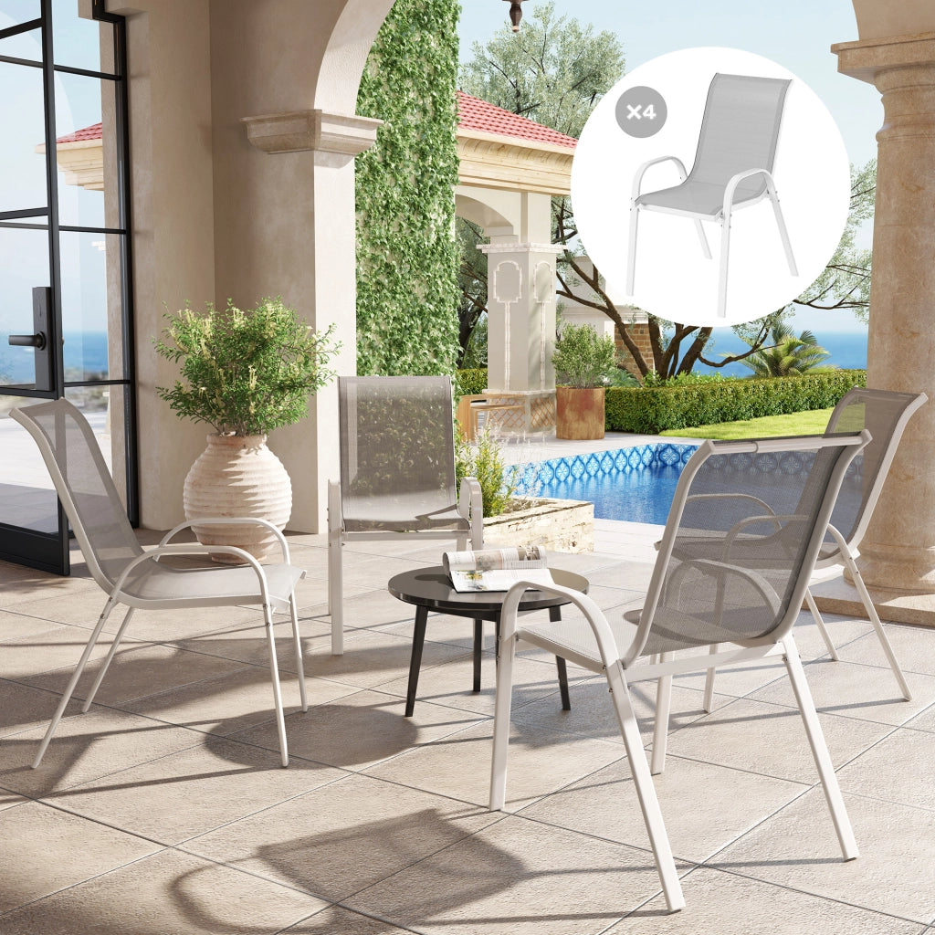 Set 4 Sedie da Giardino Apilabili con Schienale Alto e Struttura in Acciaio Grigio ¨C Minimal ¨C 44x44x95 cm