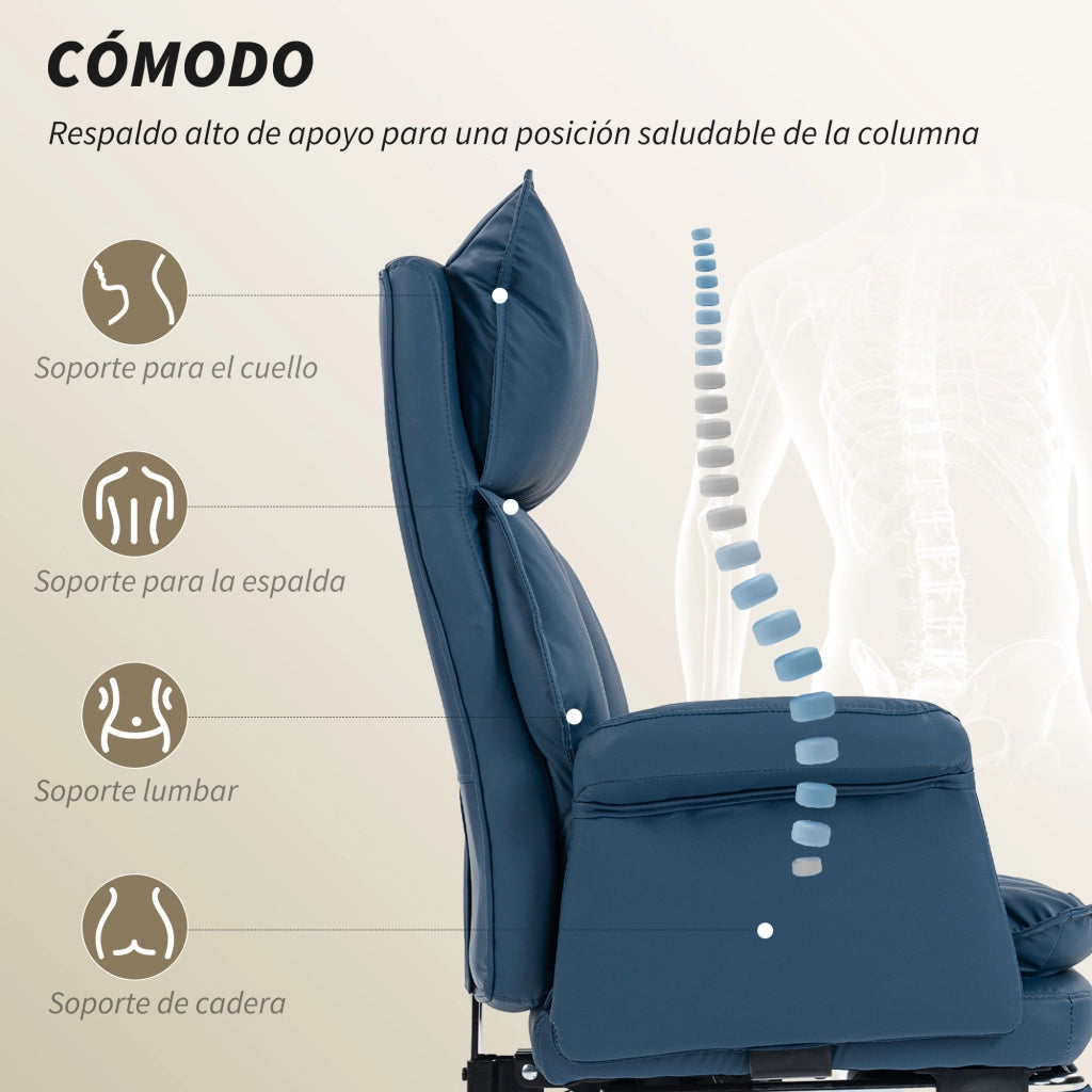 Sedia da Ufficio con Poggiapiedi Schienale Reclinabile Alto Imbottita Similpelle Blu ¨C Xylo