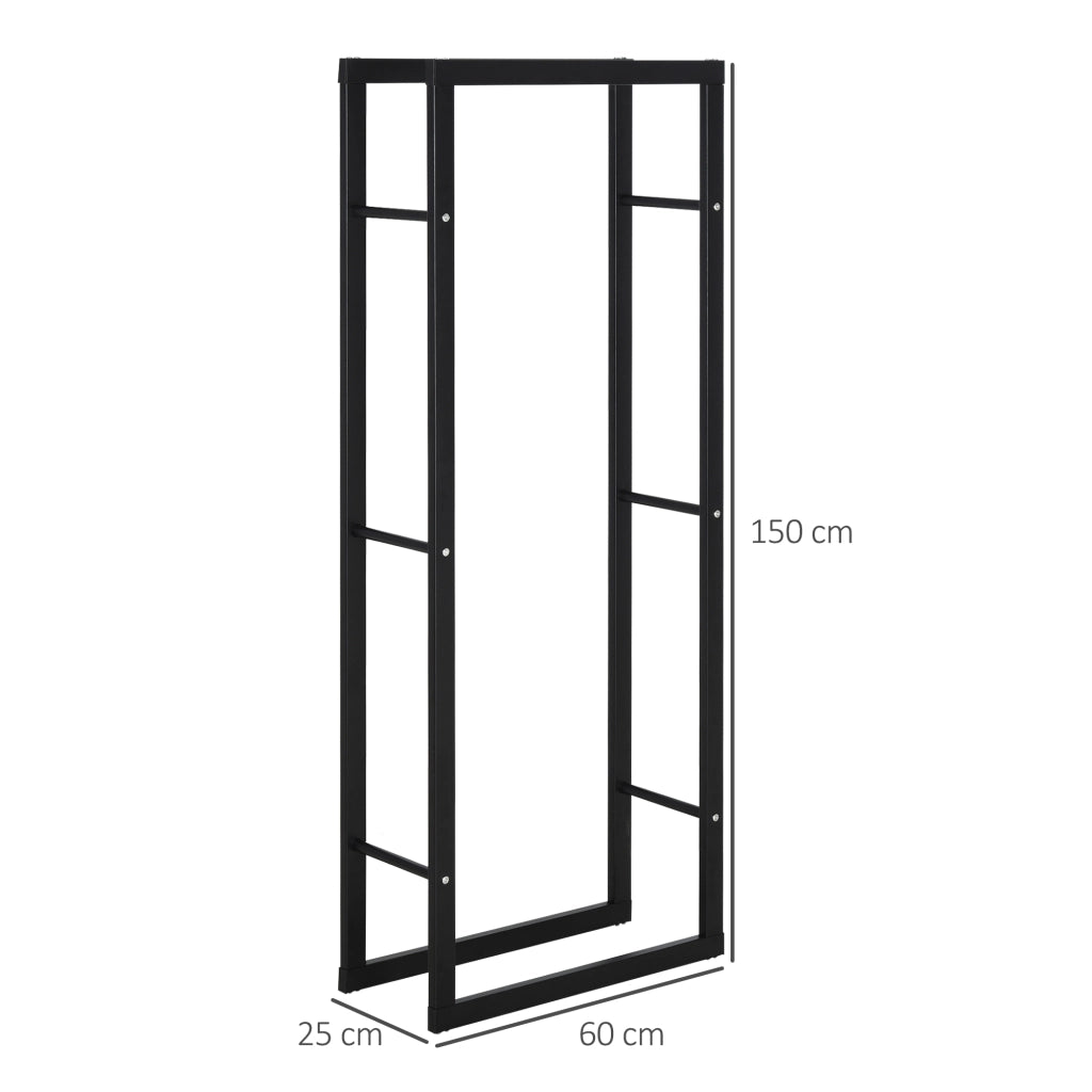 Porta Legna Verticale in Metallo Nero da Interni ed Esterni con Portata 100 kg max, 60x25x150 cm