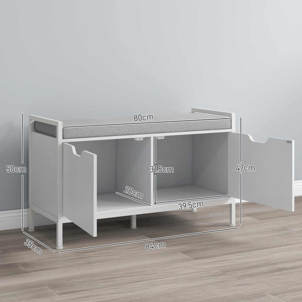 Panca Scarpiera con Cuscino ¨C Xylo ¨C Bianco Legno Acciaio 84x35x50 cm
