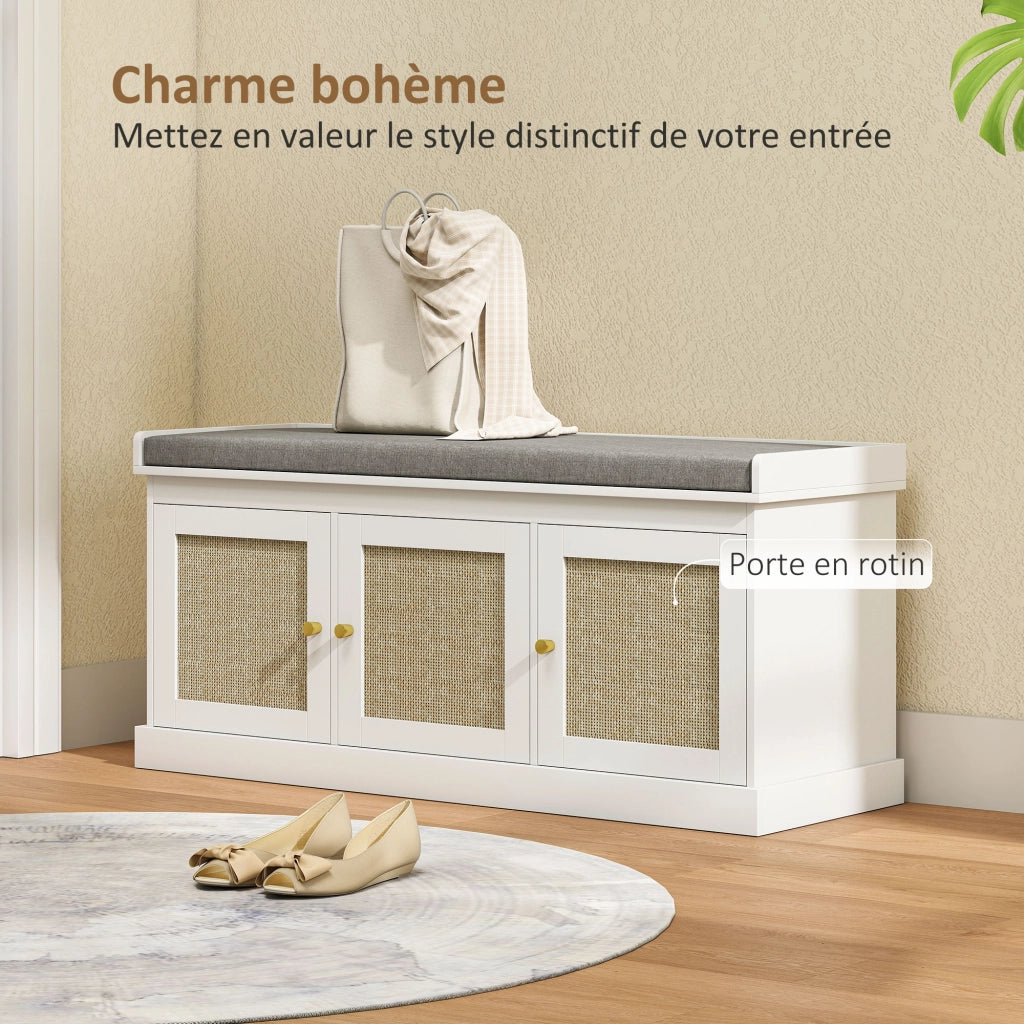Panca portascarpe con cassetti e ripiano regolabile ¨C zephmum ¨C bianco, 105x35x47cm