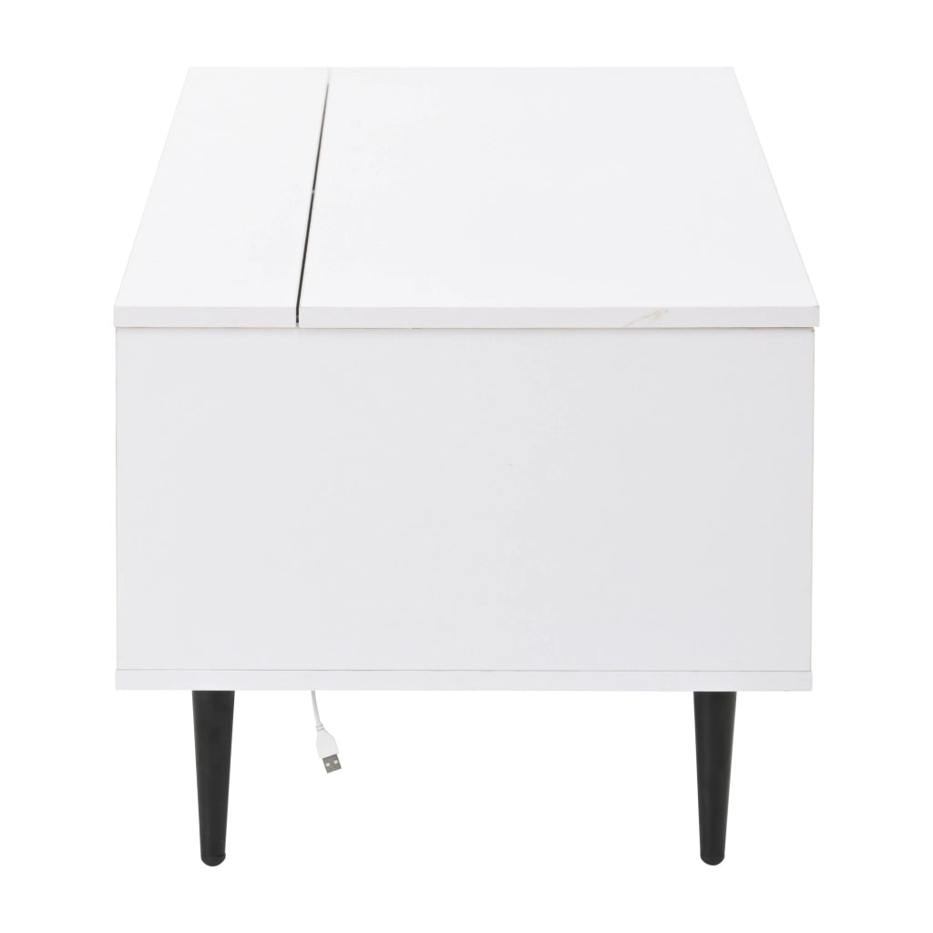 Tavolino da salotto regolabile in altezza 105 x 50 x 43 cm con LED, vani nascosti e ante scorrevoli in vetro temperato, bianco
