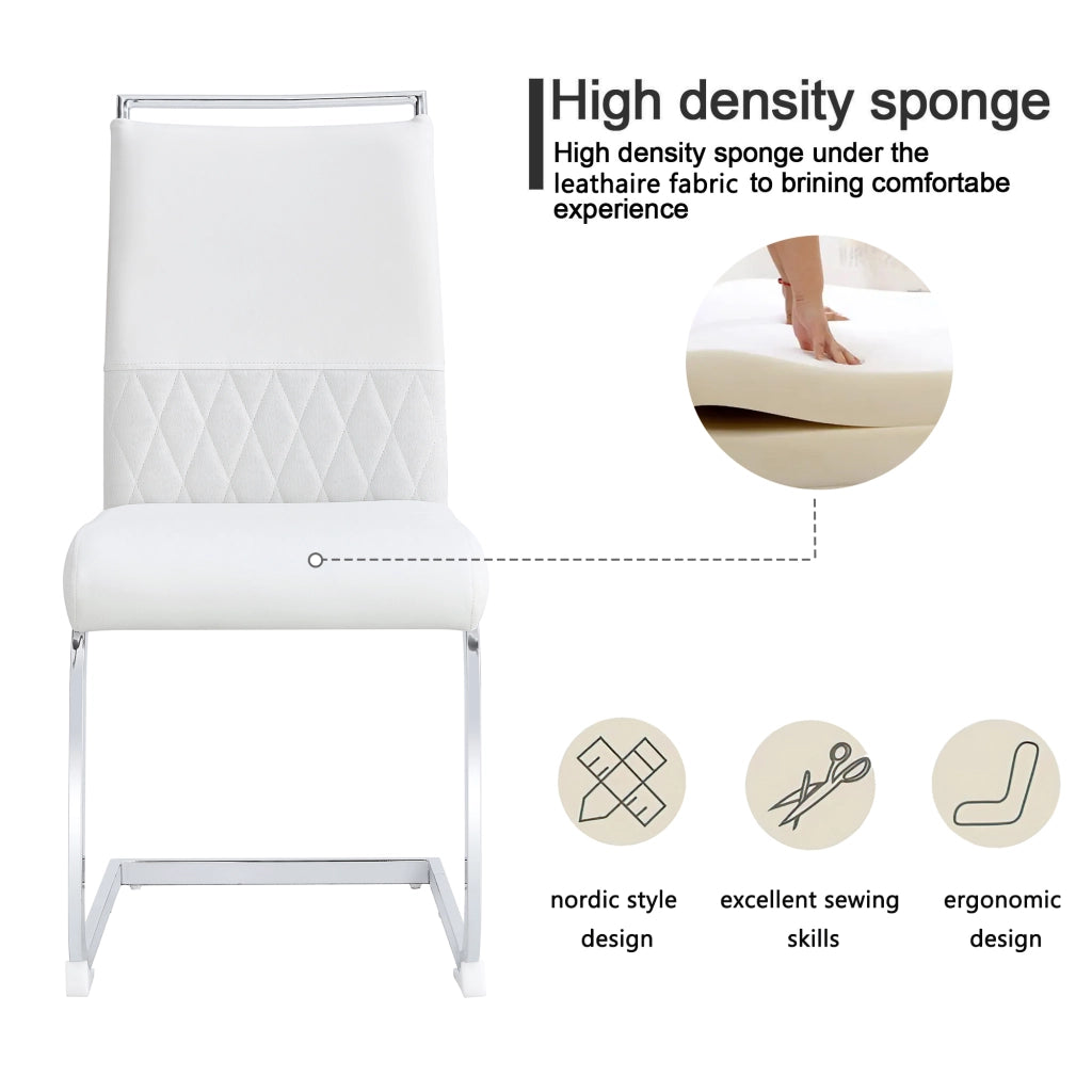 Sedia con schienale alto ergonomico e seduta imbottita in metallo e similpelle e lino bianco