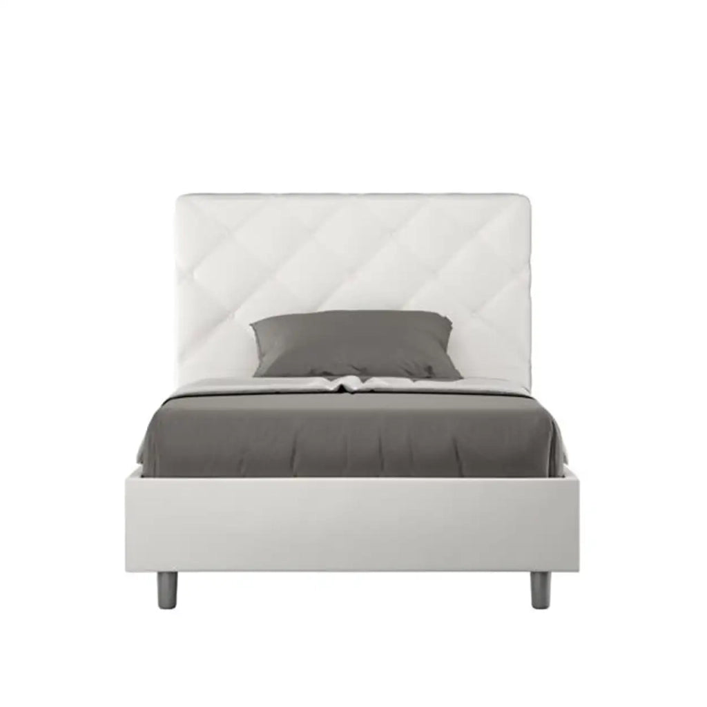 Letto singolo con rete imbottito 100x190 similpelle bianco Priya