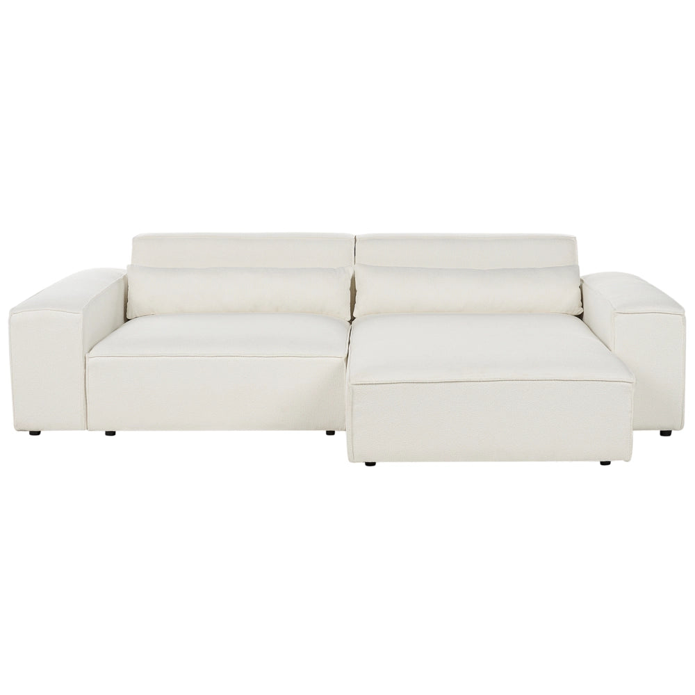 Divano angolare modulare a 2 posti a sinistra Divano componibile in boucle bianco con gambe nere Soggiorno moderno