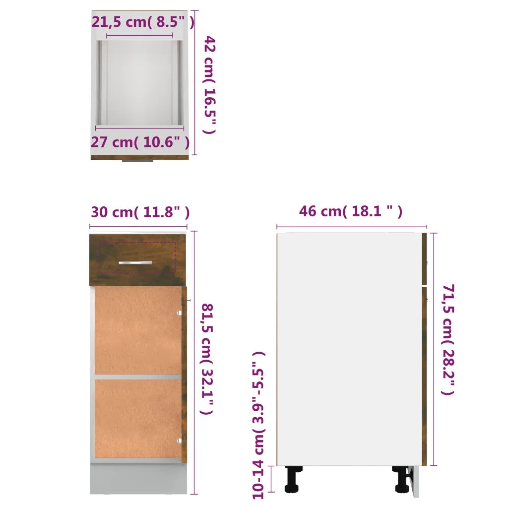 Mobile con Cassetto “Lyon” Rovere Fumo 30x46x81,5 cm 815567