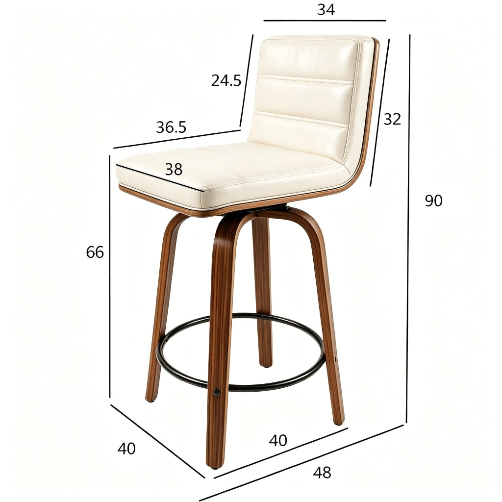 Sgabello da Bar Girevole con Schienale Ergonomico e Poggiapiedi Struttura in Metallo e Legno Crema