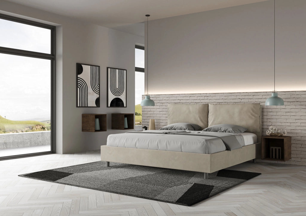 BS COM Letto matrimoniale king size contenitore imbottito 190x210 microfibra sabbia Large