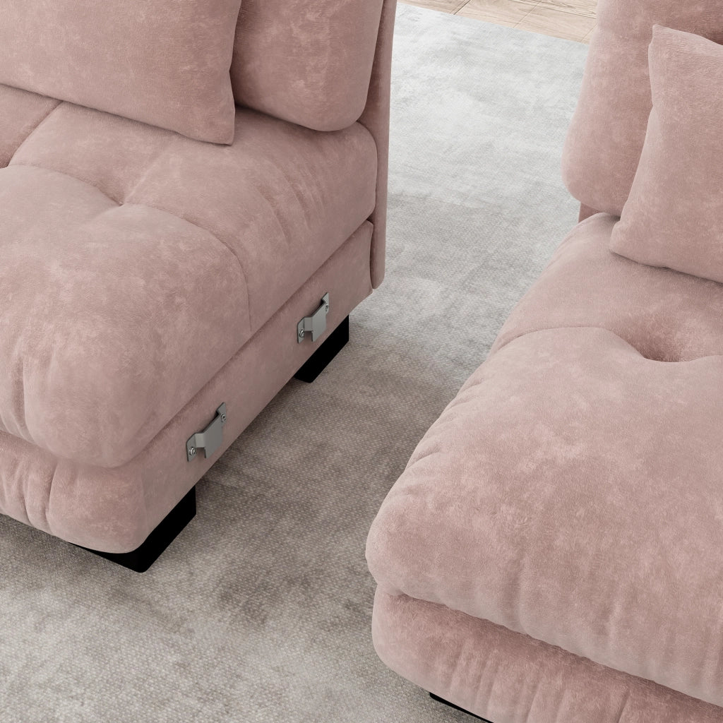Divano Angolare in Tessuto Chenille con Ottoman e Cuscini ¨C MINIMAL ¨C Rosa