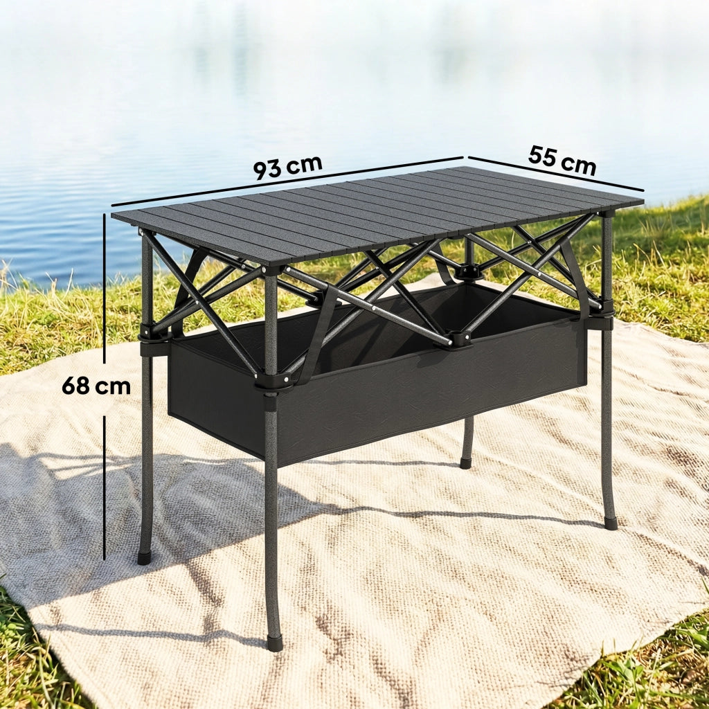 Tavolo Pieghevole da Camping ¨C zephmum ¨C Nero Aluminio 93x55x68 cm