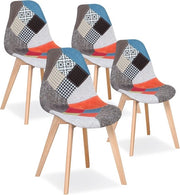 Set di 4 Sedie a Cuscino - Sedile a Cuscino, Sedile a Cuscino, Sedia da Pranzo - Comodo & Stil - Legno & Tessuto - Rosso