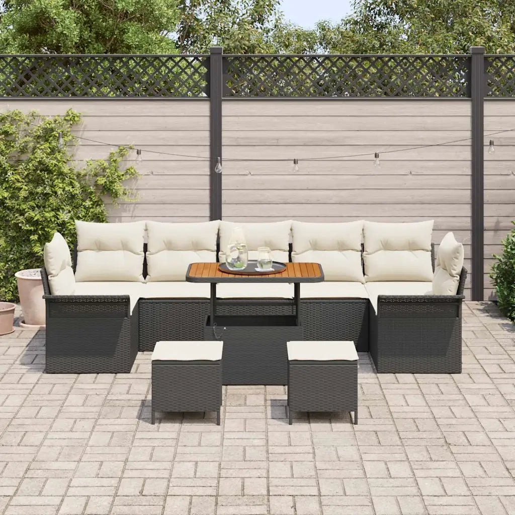 Set Divano da Giardino con cuscino 10 pcs Nero polyrattan