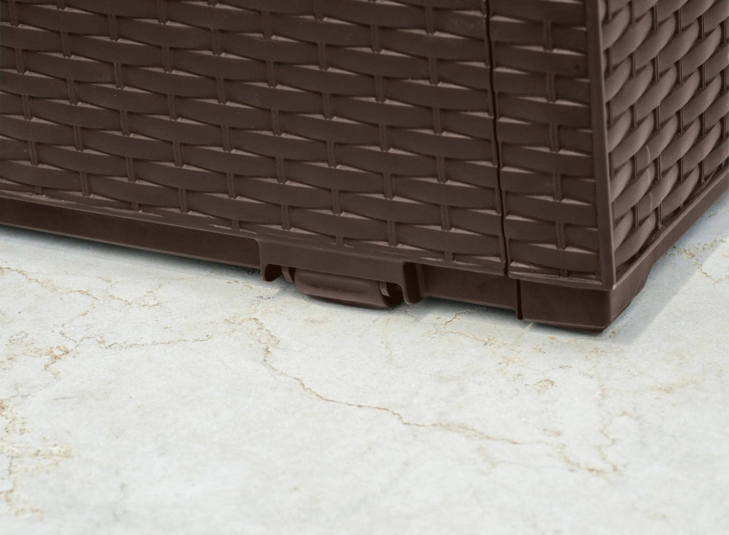 Cassapanca outdoor Chicoutimi, Baule da giardino, Contenitore da esterno, Panchina contenitore da esterno, 123x54 h57 cm, Marrone