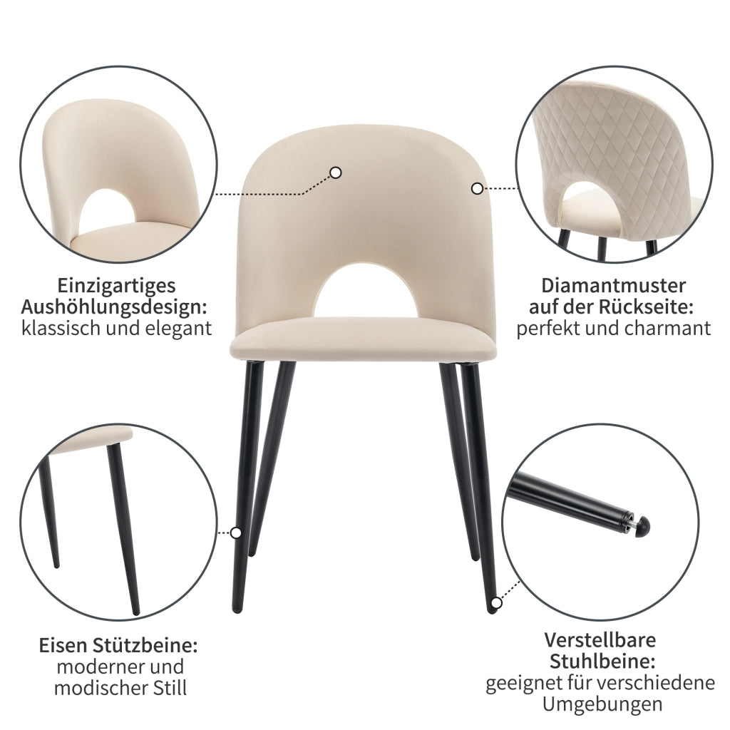 Sedia da pranzo (2 pezzi), sedia di design imbottita con schienale, seduta in velluto, struttura in metallo, piedini regolabili, motivo a rombi sullo