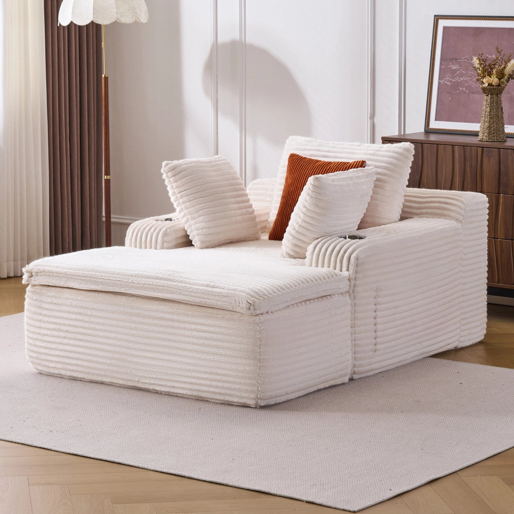 Divano letto con chaise longue ¨C zephmum ¨C beige, tessuto, 3 cuscini