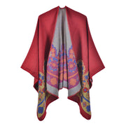 Sciarpa calda da donna, stile pastorale, mantella da viaggio fresca ed elegante, mantella in maglia jacquard di cashmere con spacchi