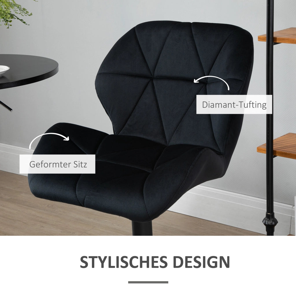 Set di 2 sgabelli da bar girevoli con schienale ¨C Minimal ¨C regolabili in altezza, velluto nero, 51.5x57.5x93-114.5 cm
