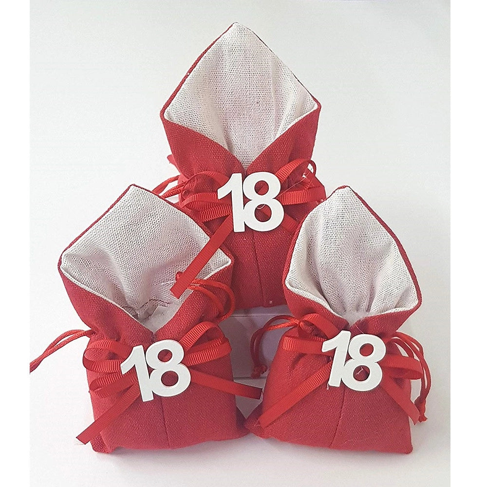 Trade Shop - Set 12pz Sacchetto Colorato Numero 18 Anni Juta 10x13cm Bomboniera Portaconfetti -