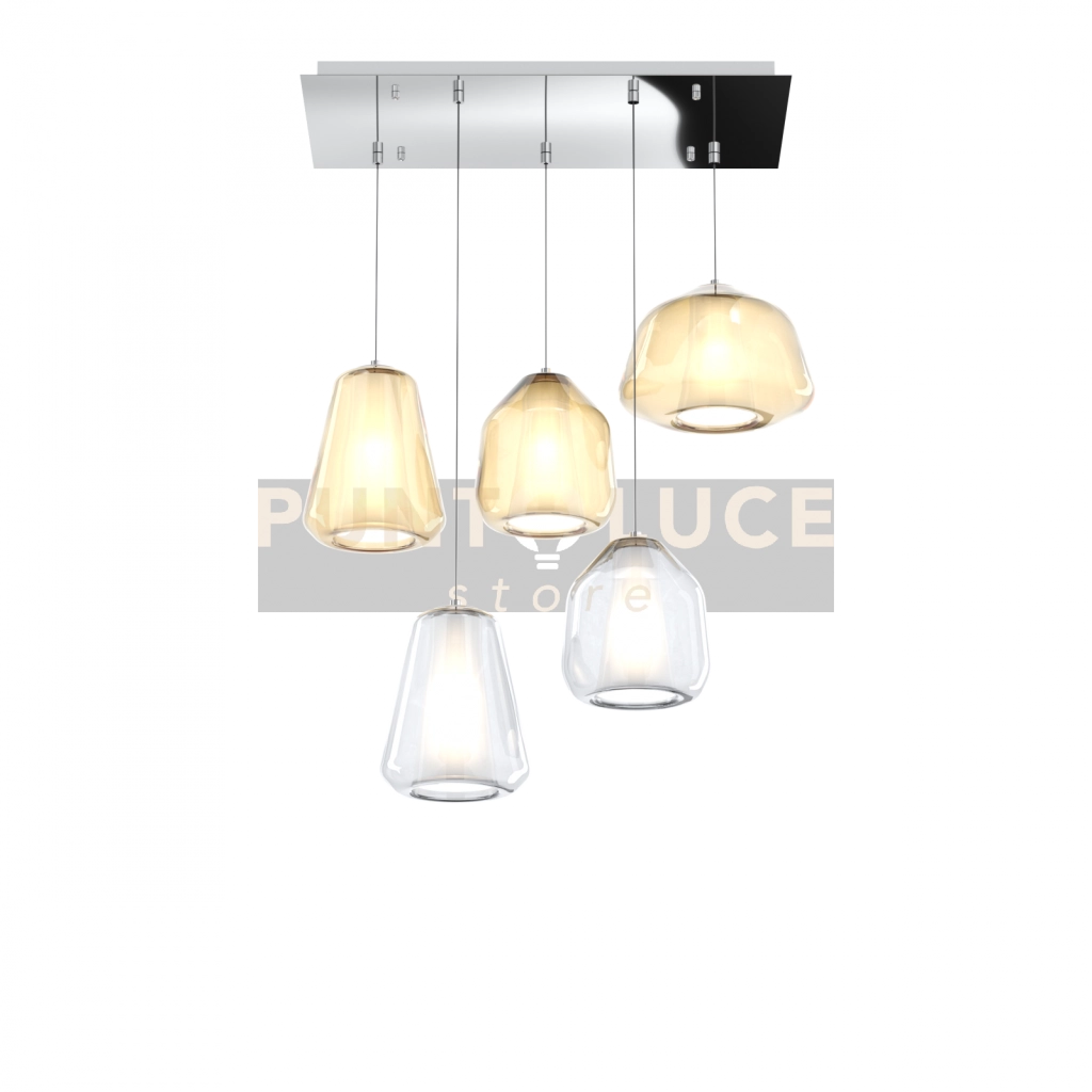 SOSPENSIONE CROMO 5 LUCI RETTANGOLARE VETRI (ALPHA AM) (BETA AM + TR) (GAMMA TR + AM) 1176CR-S5 R ABG-TA