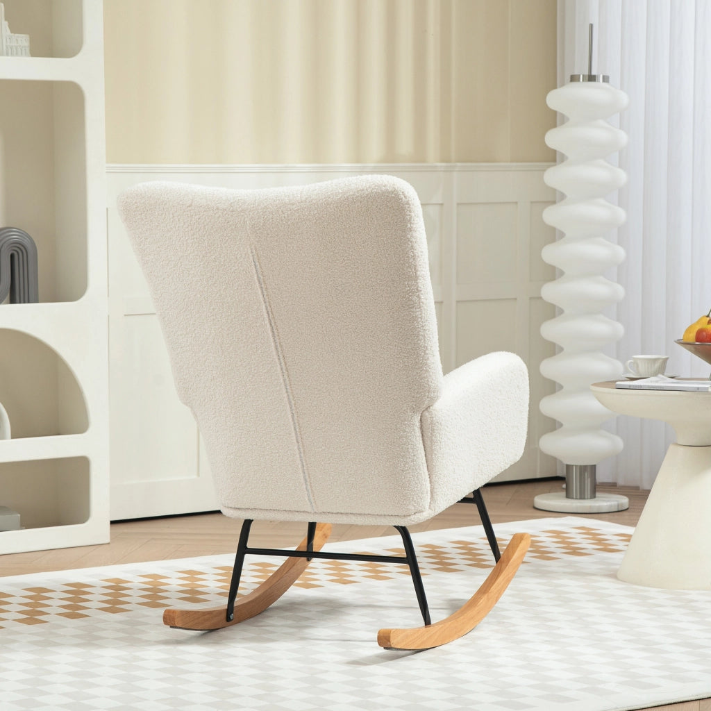 Poltrona a Dondolo ¨C Minimal ¨C Tessuto Imbottito Crema