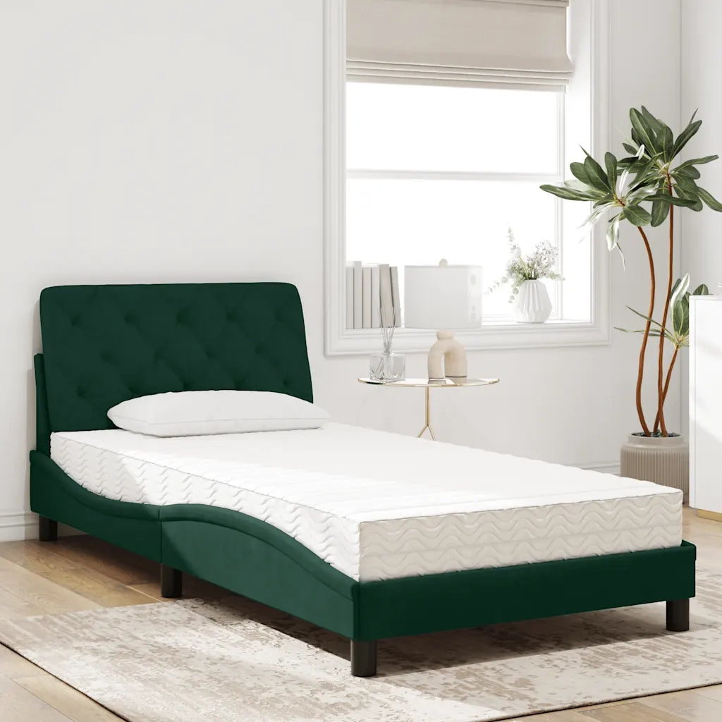 Letto con Materasso-Struttura Letto con Materasso Verde Scuro 100x200 cm in Velluto