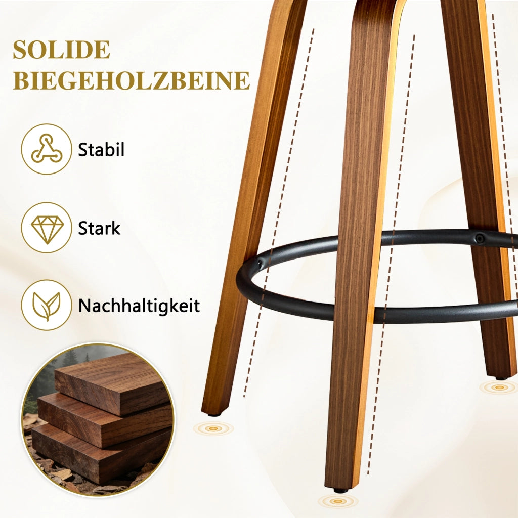 Sgabello da bar con schienale in legno curvo, seduta in PU e poggiapiedi, per cucina, Marrone