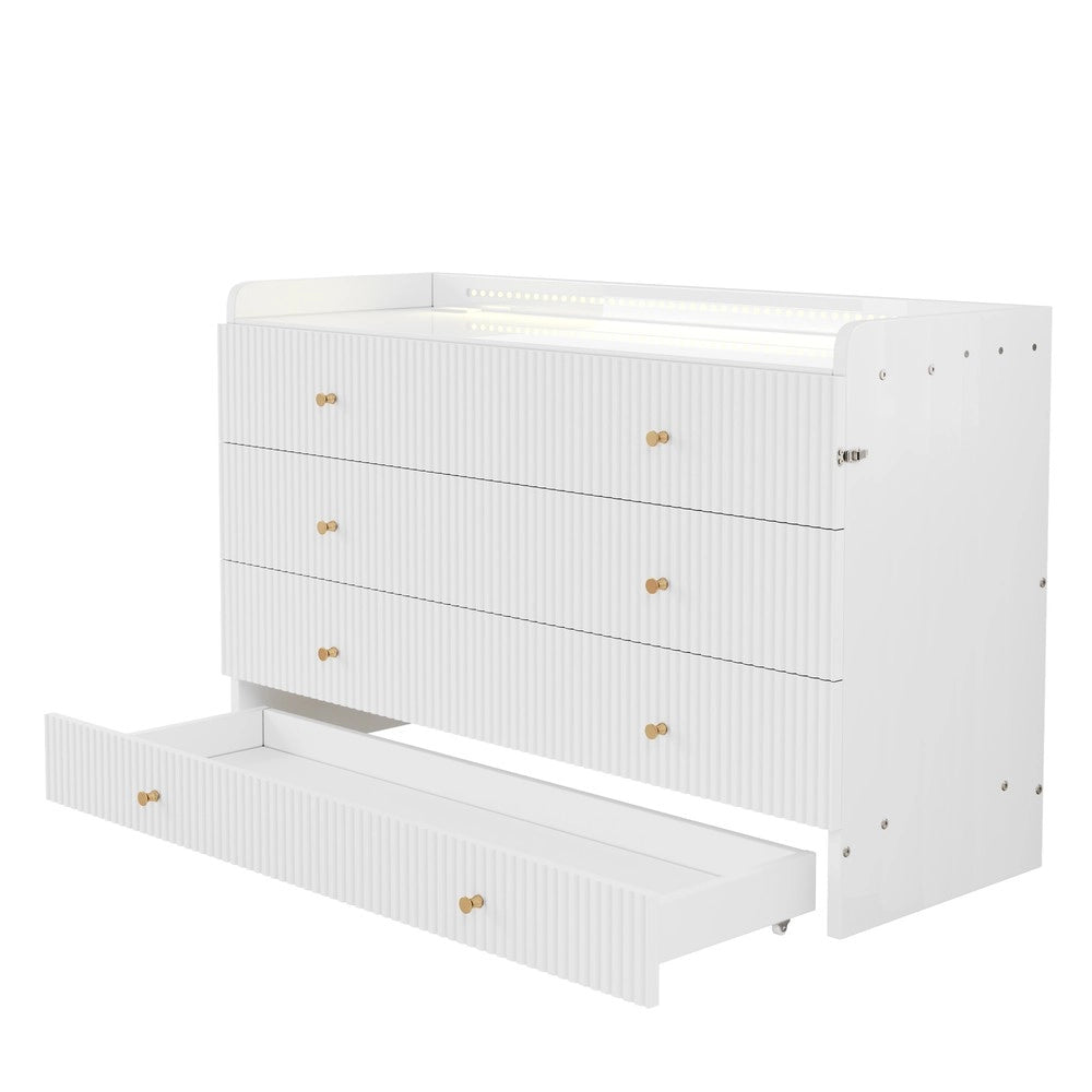 Letto a Scomparsa con Cassetti, LED e Presa USB ¨C Xylo ¨C Bianco Lucido 140x200