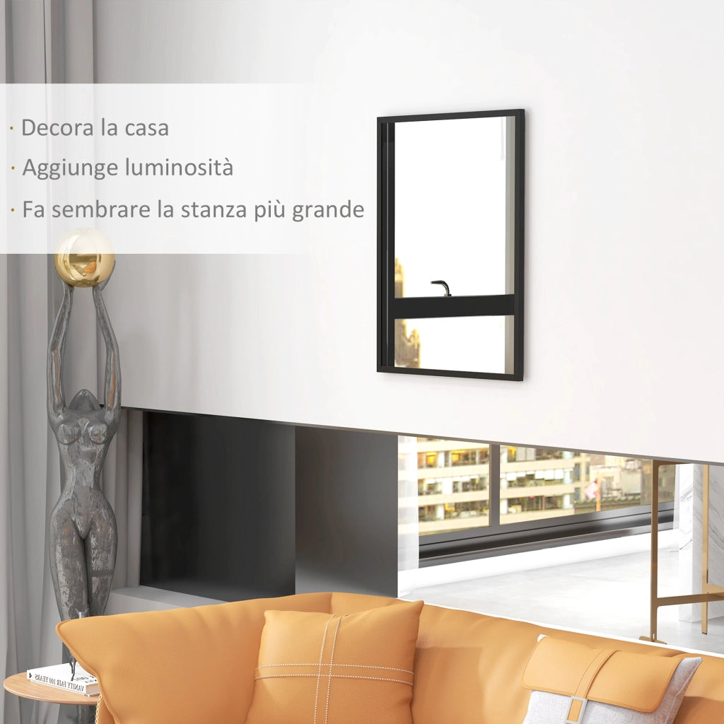 Specchio con Ganci ¨C Minimal ¨C Nero, Vetro e MDF, 60x80 cm