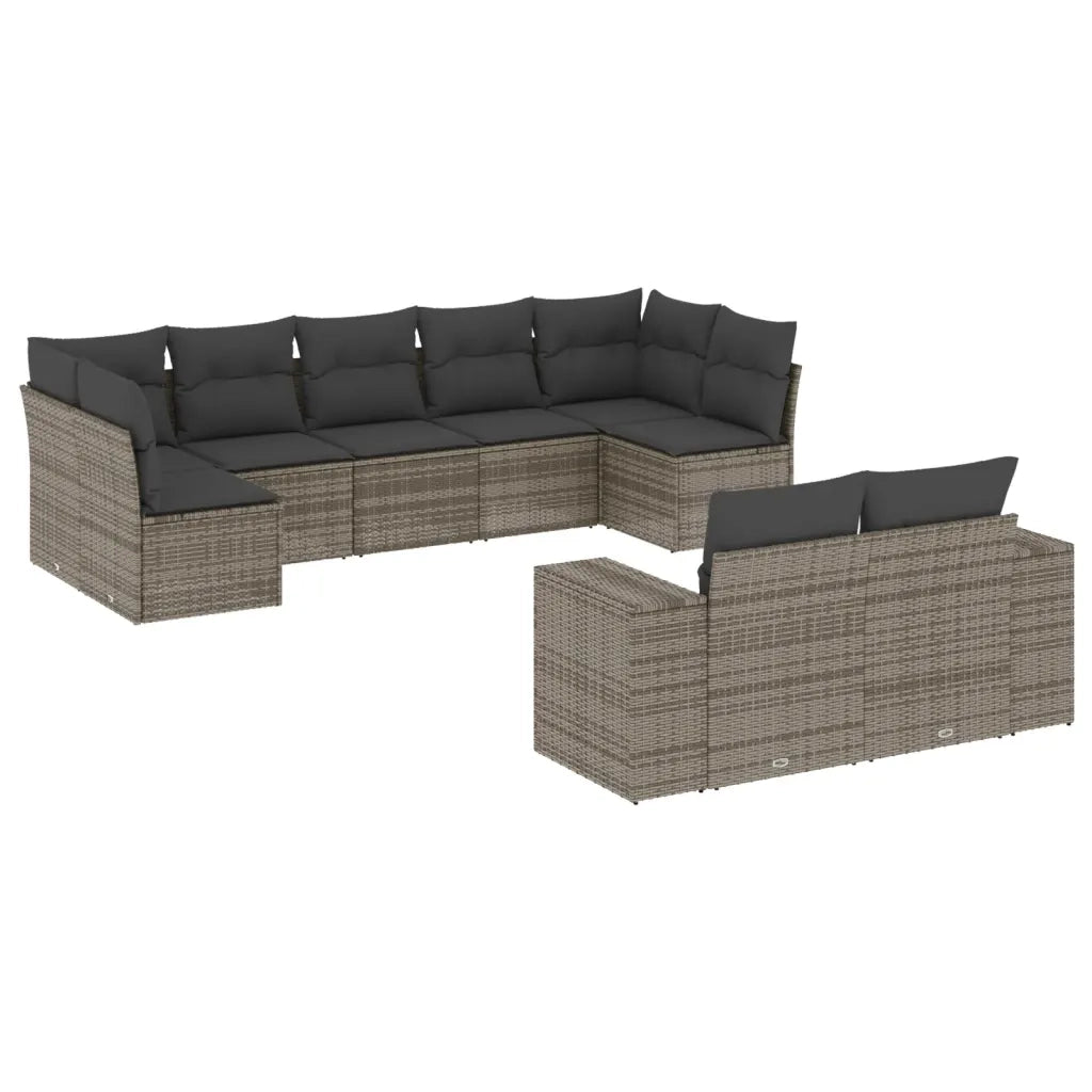Set Divano da Giardino 9 pz con Cuscini Grigio in Polyrattan 3255357