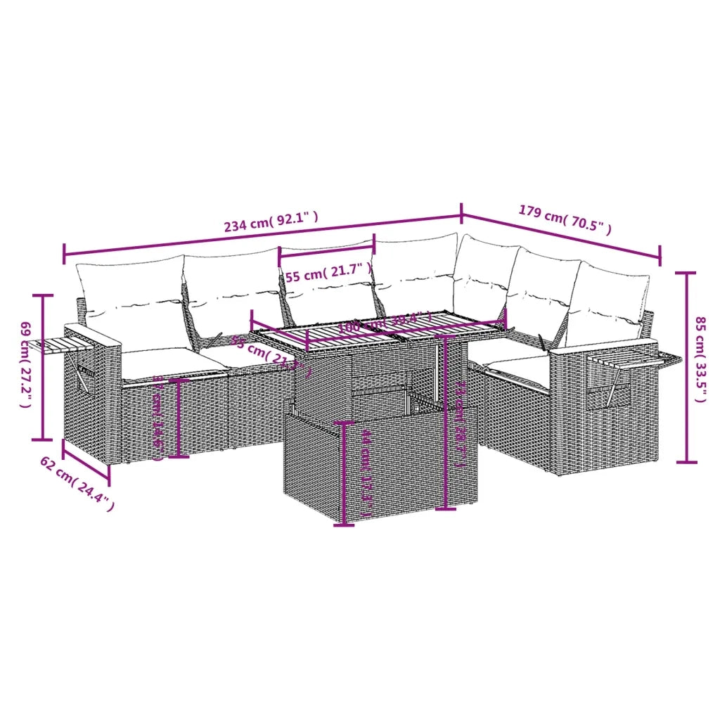 Set Divani da Giardino con Cuscini 7pz Nero Polyrattan 3273534