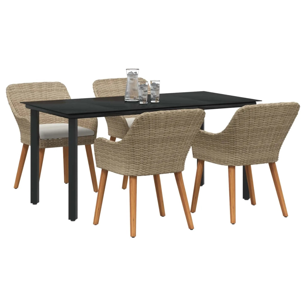 Set da Pranzo per Giardino con cuscino 5 pcs Beige polyrattan