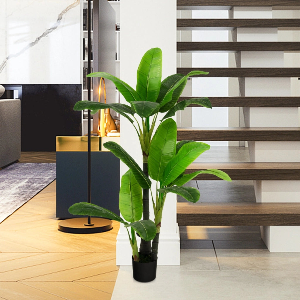Albero di areca artificiale con supporto in cemento 18 foglie in plastica PE e 3 rami, Albero decorativo Verde