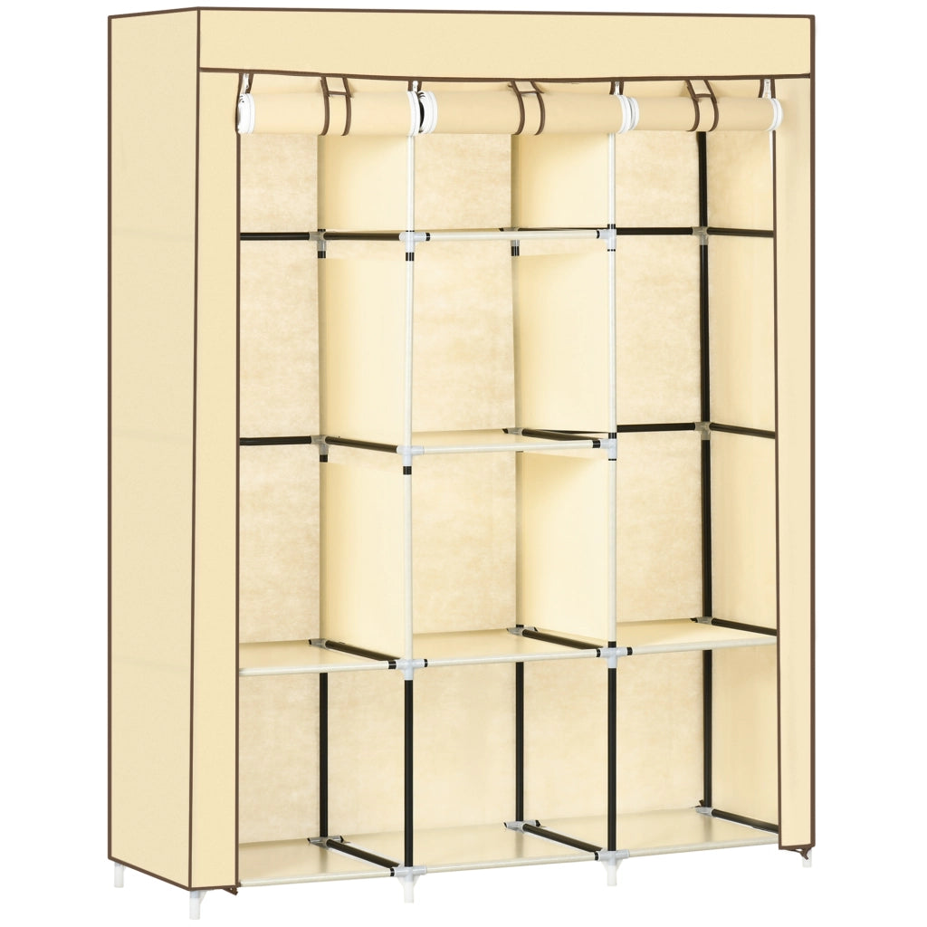 Armadio in Tessuto ¨C Minimal ¨C 8 Ripiani, 2 Appendiabiti, Beige