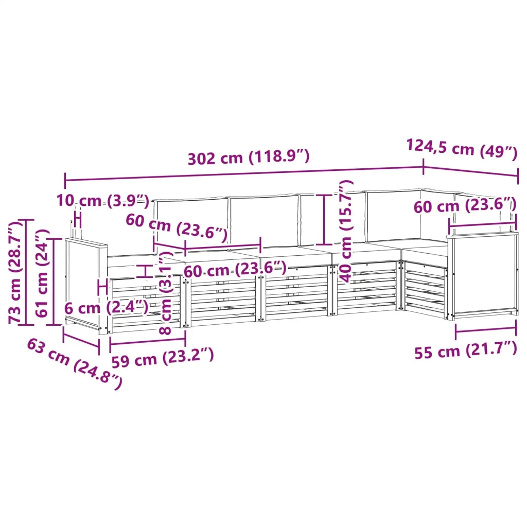 Set di divani da esterno 5 pz Naturale e Grigio Chiaro 3384407
