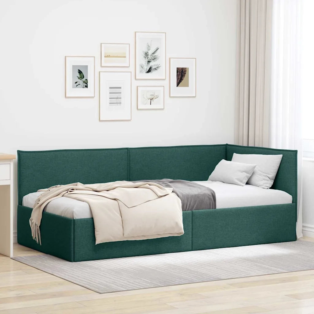 Letto singolo | Letto per adulti | Cornice del letto ad angolo Verde Scuro 90 x 190 cm Tessuto