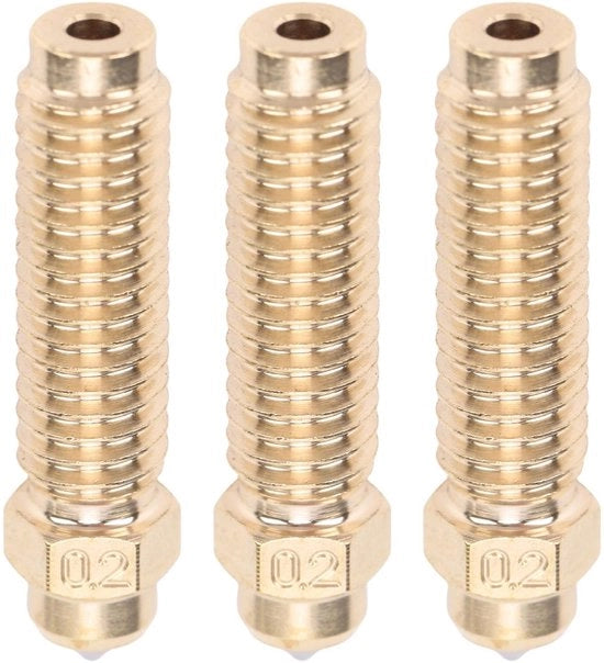 Nozze per 3D stampante - 0,2 mm - 3 pezzi - Ottone/Acciaio - Resistenti all'usura - Alta conducibilità - Temperatura massima 320°C - Bocchetta per 3D stampante