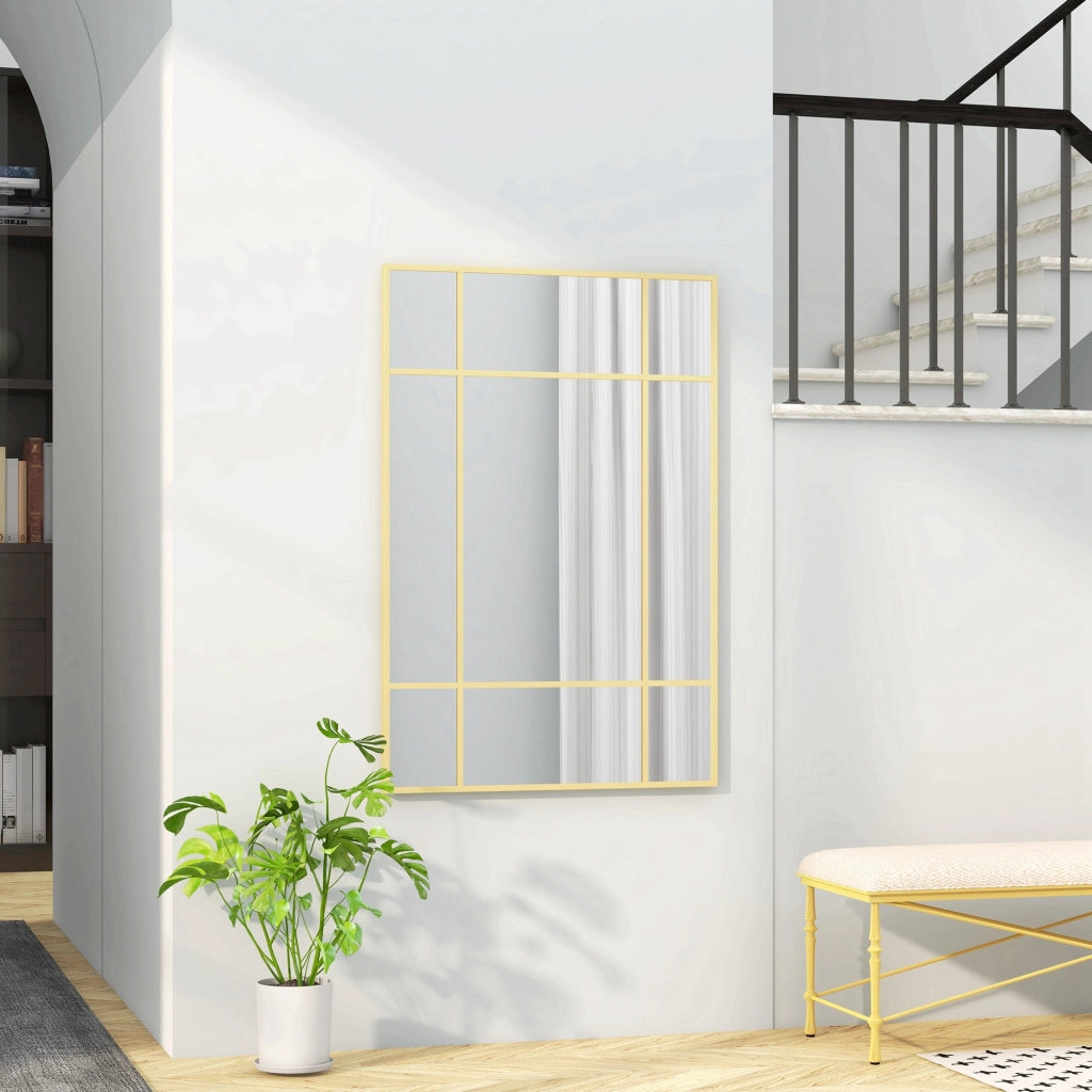 Specchio da parete stile industriale con cornice in metallo dorato e 4 ganci ¨C Xylo ¨C 90x60 cm
