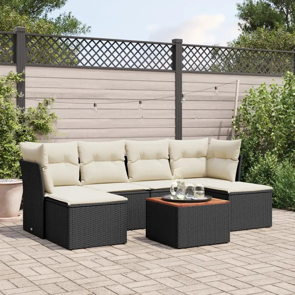 Set Divani da Giardino con Cuscini 7pz Nero Polyrattan 3256098
