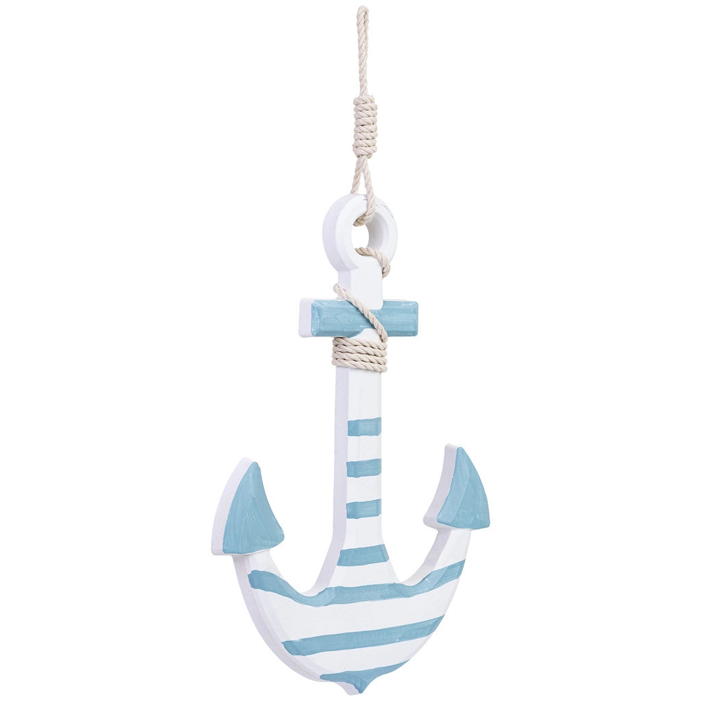 Decorazione a forma di ancora in legno da appendere, blu, 32x60x2,5 cm