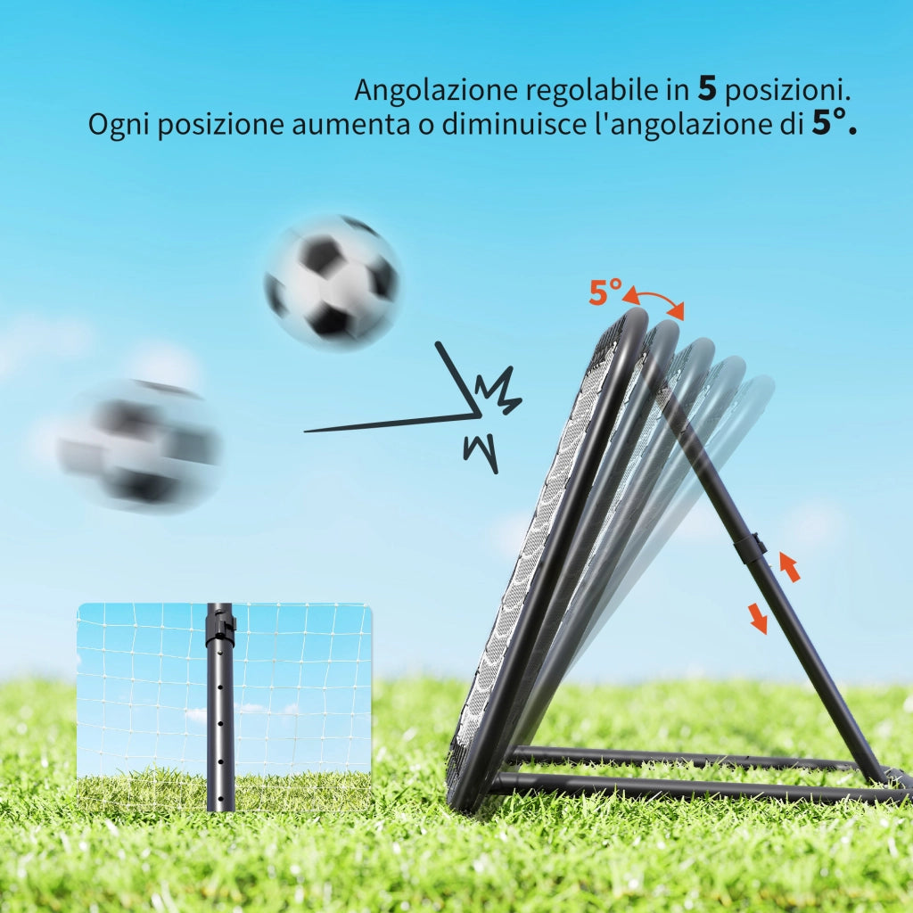 Rete di Rimbalzo da Calcio 78x84x65-78 cm con Angolazione Regolabile in Metallo Nero