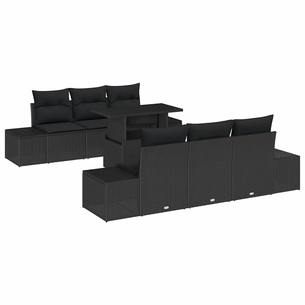 Set di divani con cuscino 7 pcs Nero polyrattan