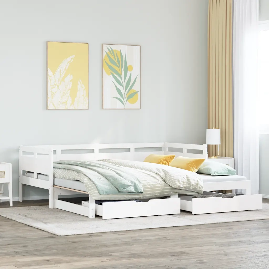 Letto Estraibile con Cassetti senza Materasso Bianco 80x200 cm