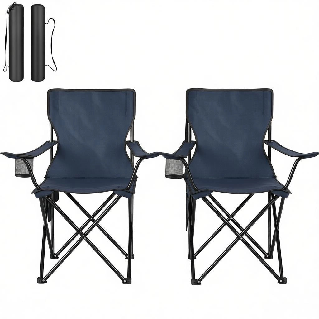 Set di 2 sedie pieghevoli da campeggio con portabicchieri e tasca laterale in tessuto oxford blu navy