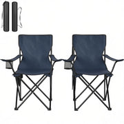 Set di 2 sedie pieghevoli da campeggio con portabicchieri e tasca laterale in tessuto oxford blu navy