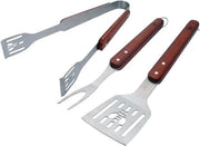 Grillset a 3 pezzi - spatola - forchetta - chiusura - acciaio inox legno - scatola regalo - grigliate verdure carne pesce - colore scuro moka