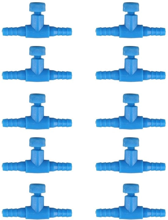 Regolatori di livello per acquari 10 pezzi - Valvola di aerazione per acquari - Plastica - Blu - Diametro connettore 4,7 mm - Dimensioni totali 38,5 x 18 x 9 mm