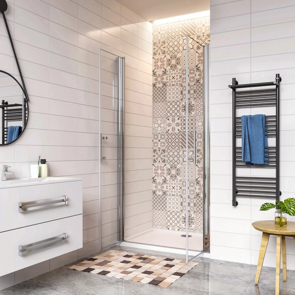 80x195cm Porta Doccia Per Nicchia Doppie Ante Battenti Saloon In Vetro 6mm Temperato Trasparente Anticalcare