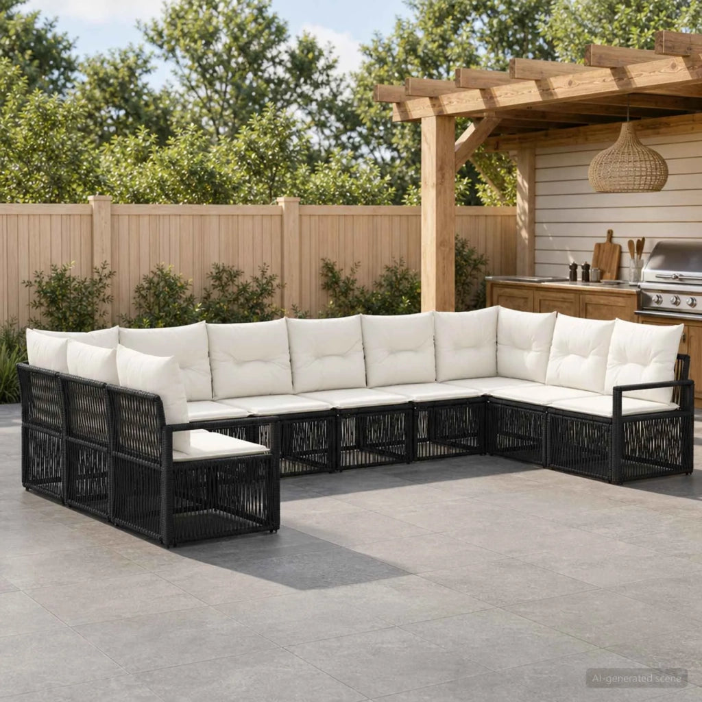 Set Divano da Giardino 10 pz Nero polyrattan 3435820